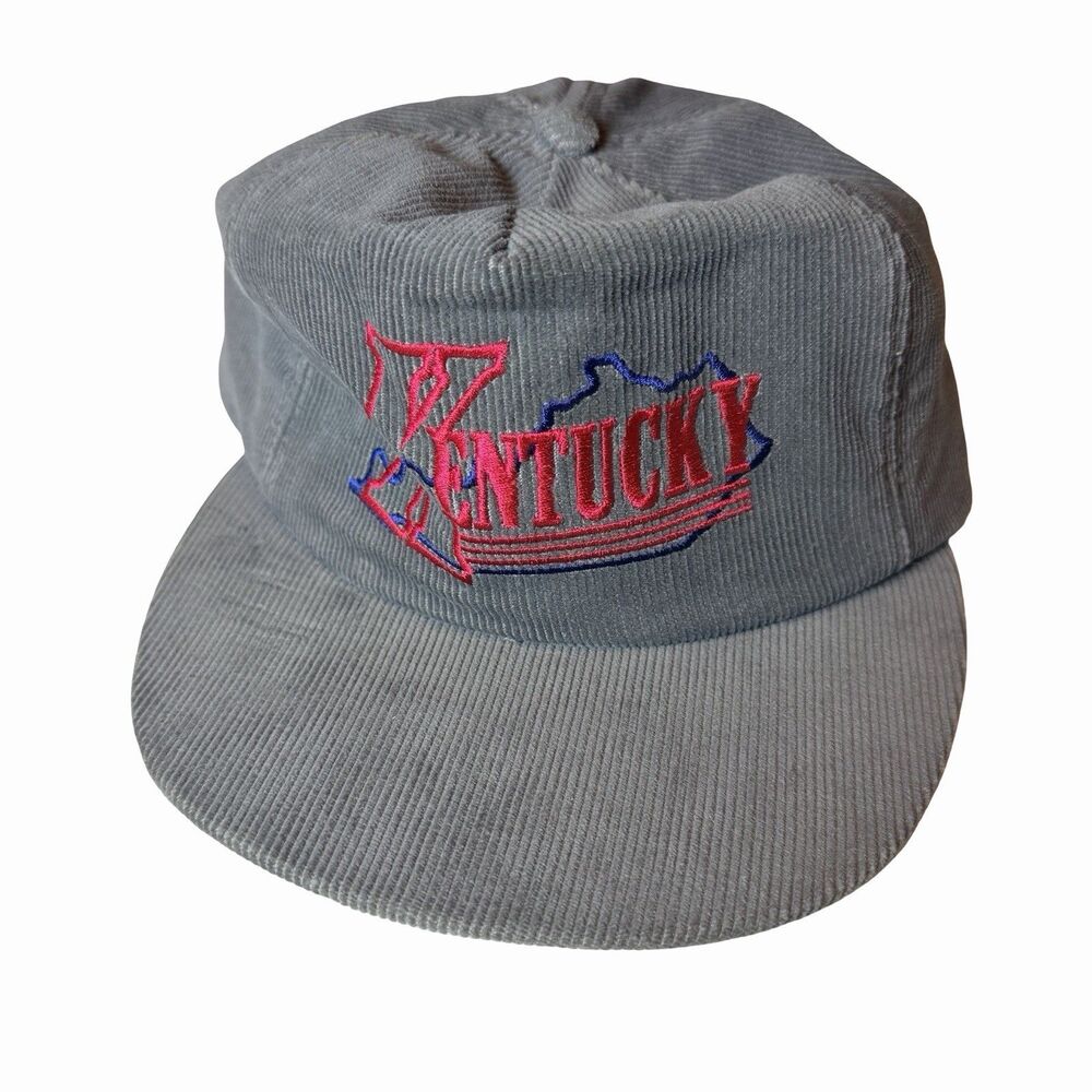Vintage Kentucky Snapback Hat State Outline Gray Corduroy One Size USA Flat Bill